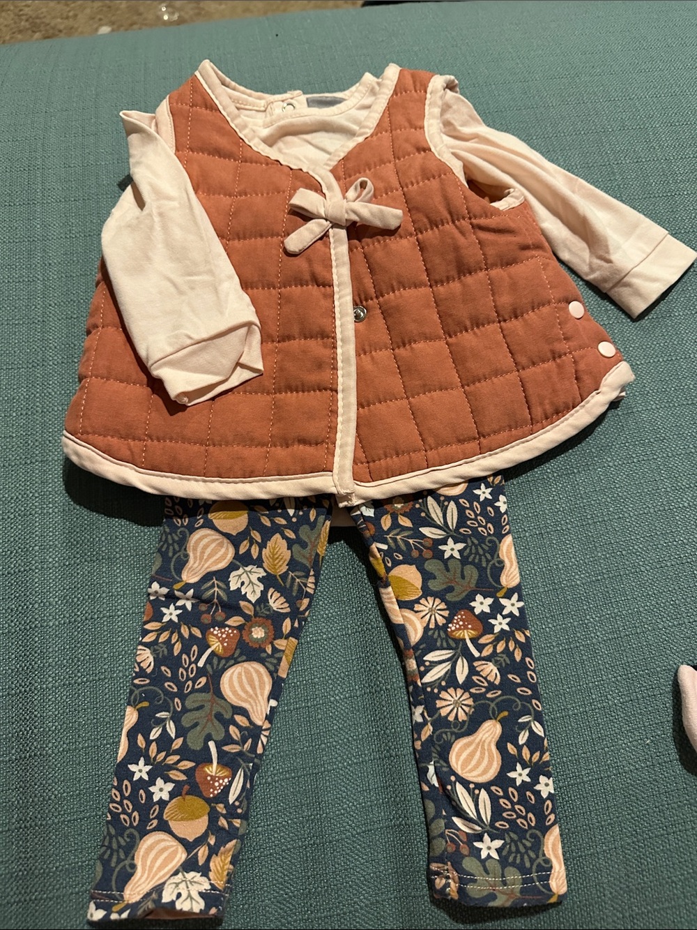 Boho Baby Quilted Vest and Floral Leggings Set - Rust & Navy size 3-6 month